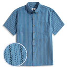 OROMEN Wheat Stripe Corduroy Shirt – Steel Blue 100% Cotton, Irregular Wheat Stitch Stripe, Front View