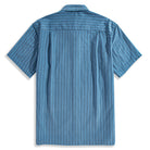 OROMEN Wheat Stripe Corduroy Shirt – Steel Blue 100% Cotton, Wheat Stitch Stripe, Back View with Box Pleat