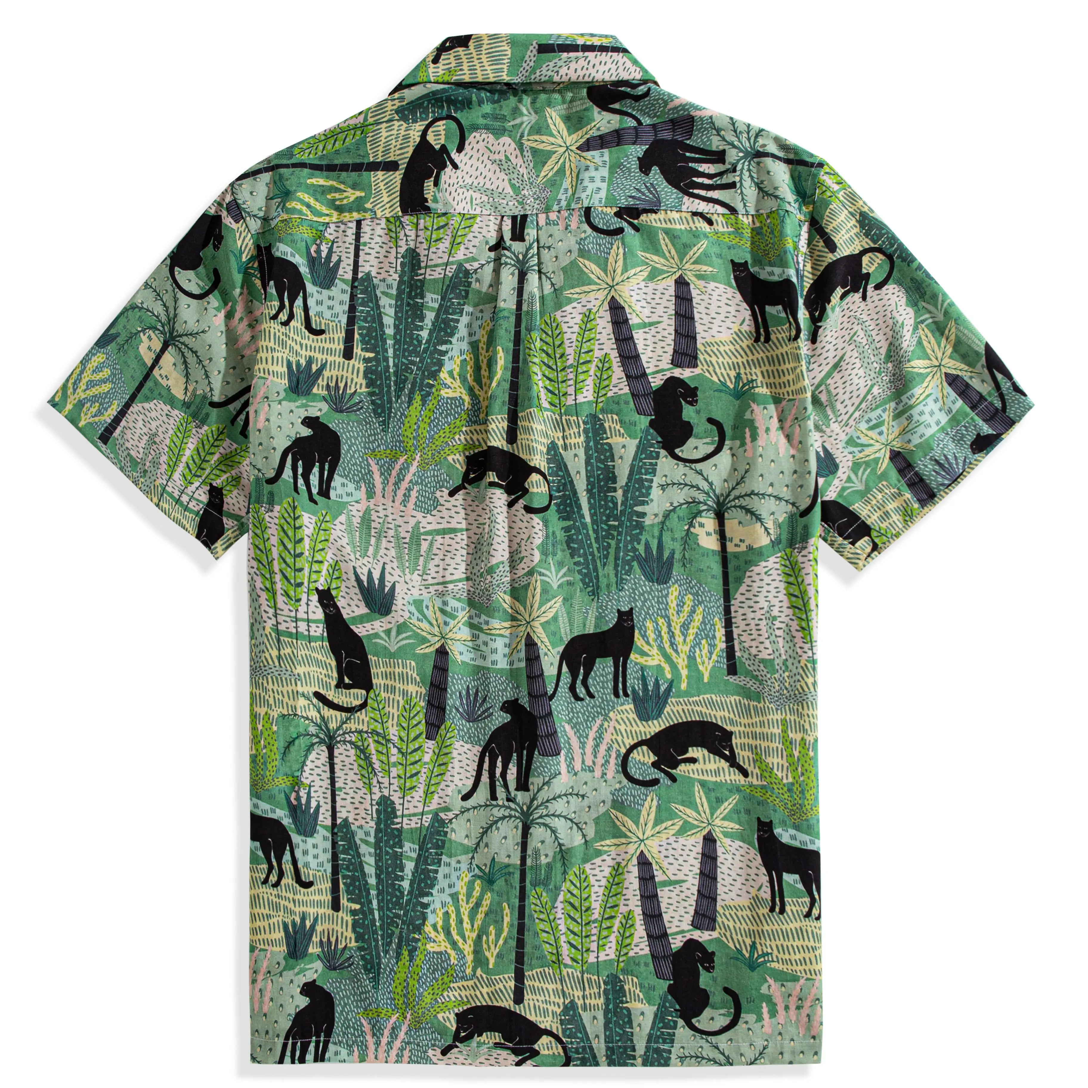 OROMEN Wild Jungle Aloha Shirt – Back View Full Black Panther & Tropical Jungle Print