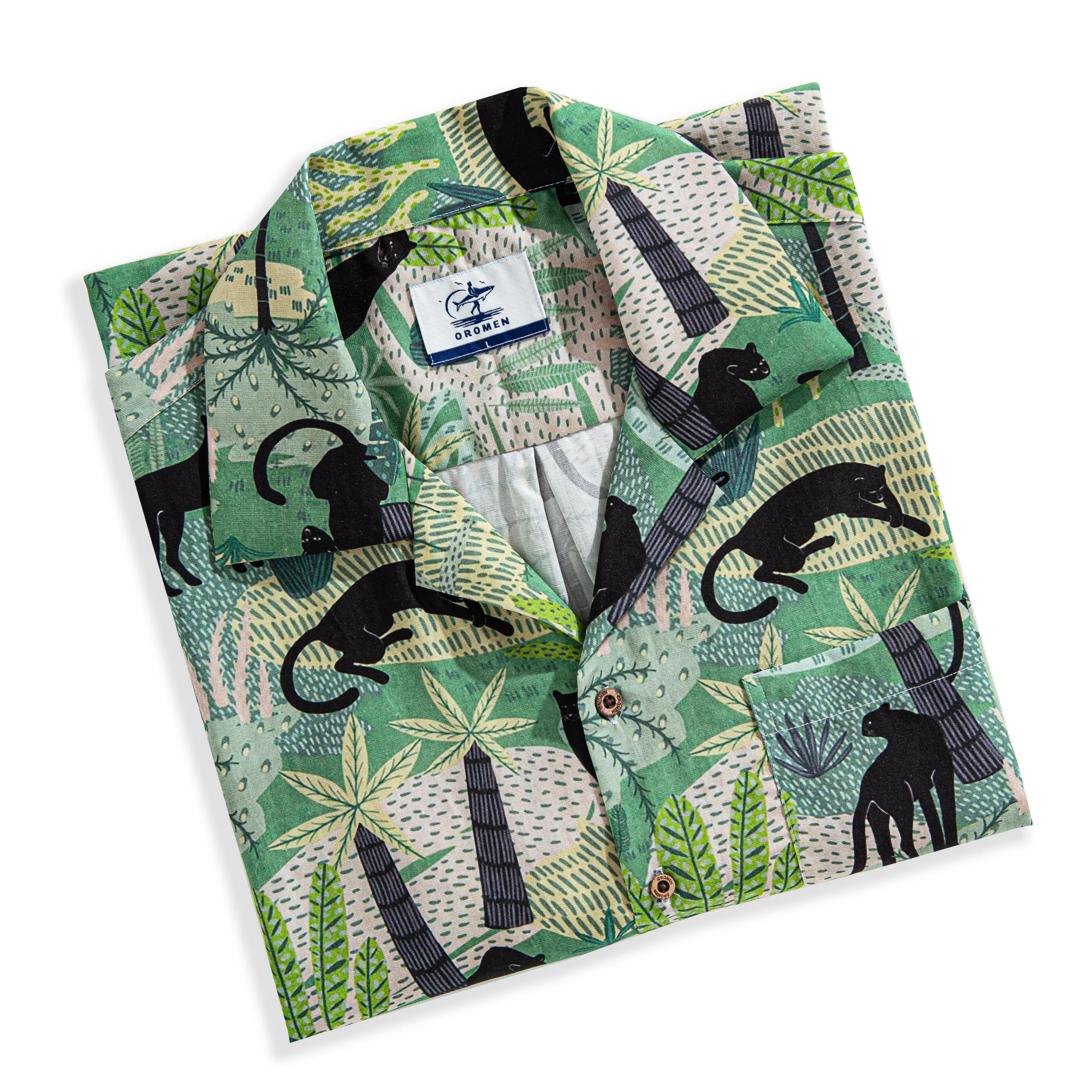 OROMEN Wild Jungle Hawaiian Shirt – Folded Display Black Panther All-Over Jungle Print