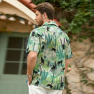 OROMEN  Wild Jungle Hawaiian Shirt – Fabric Drape Detail Black Panther Jungle Print Texture