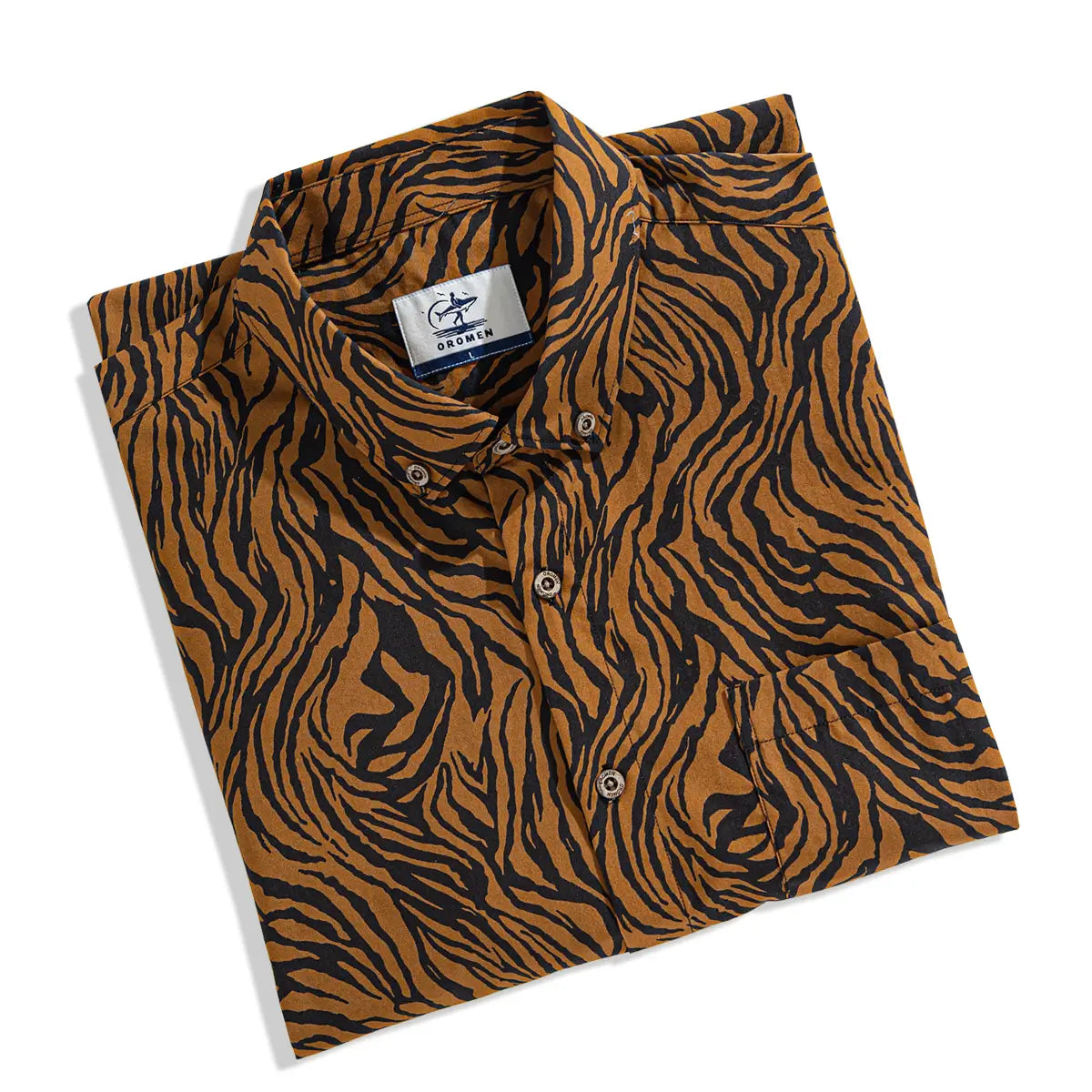 OROMEN Zebra Tattoo Hawaiian Shirt folded flat lay — black and white zebra print