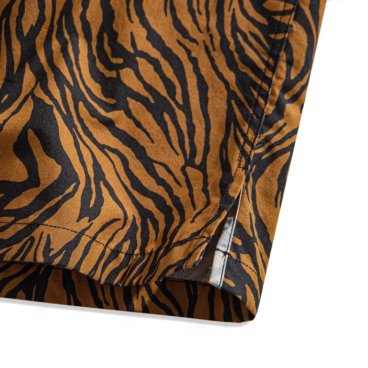 OROMEN Zebra Tattoo Hawaiian Shirt — side vent and hem detail