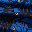OROMEN branded natural coconut buttons on Blue Bush Hawaiian shirt