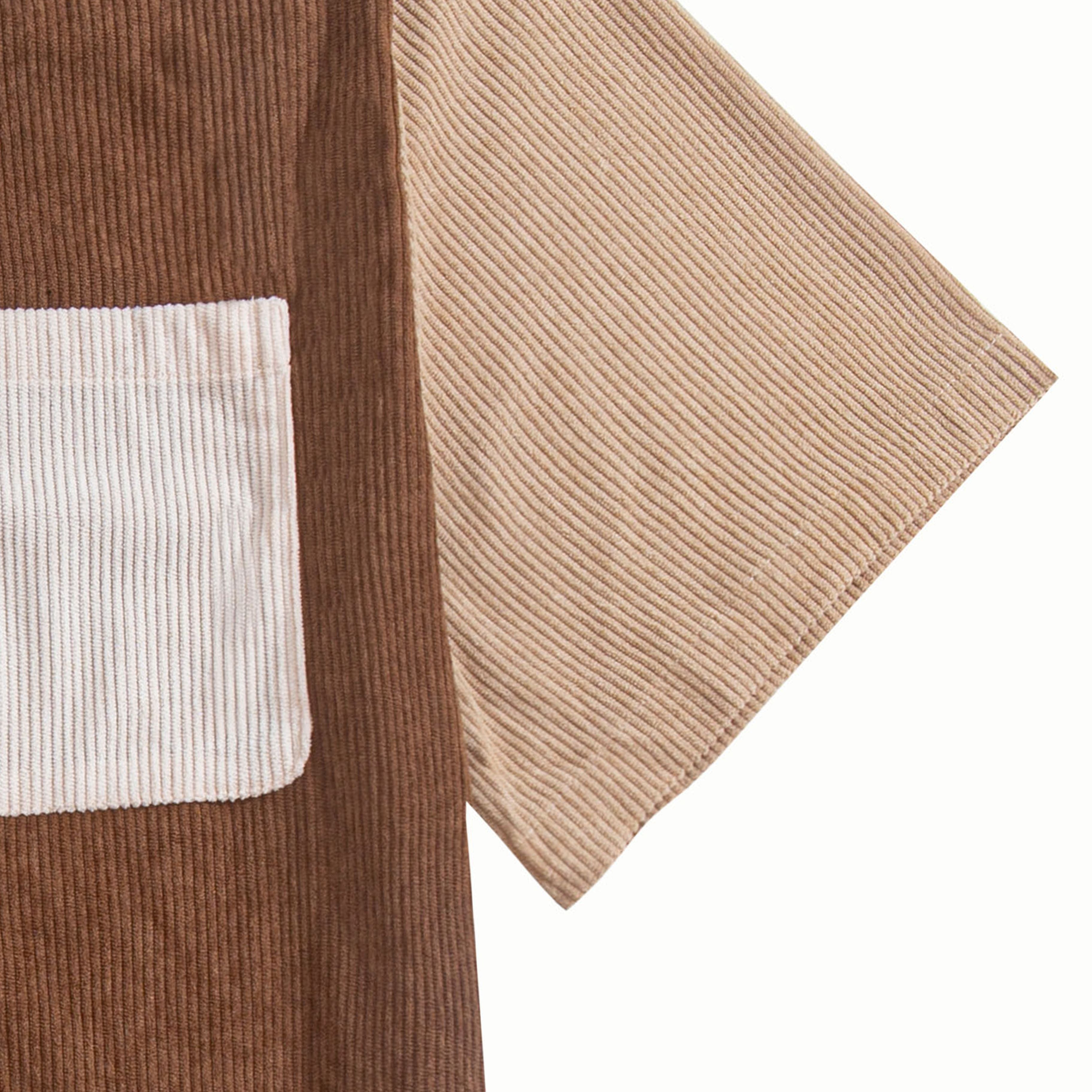 OROMEN corduroy camp collar shirt - coffee brown colorblock