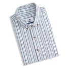 OROMEN embroidered stripe shirt - retro cotton button-down with flower bud embroidery