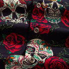 OROMEN engraved coconut buttons and sugar skull rose print detail on Bloom And Death Hawaiian shirt