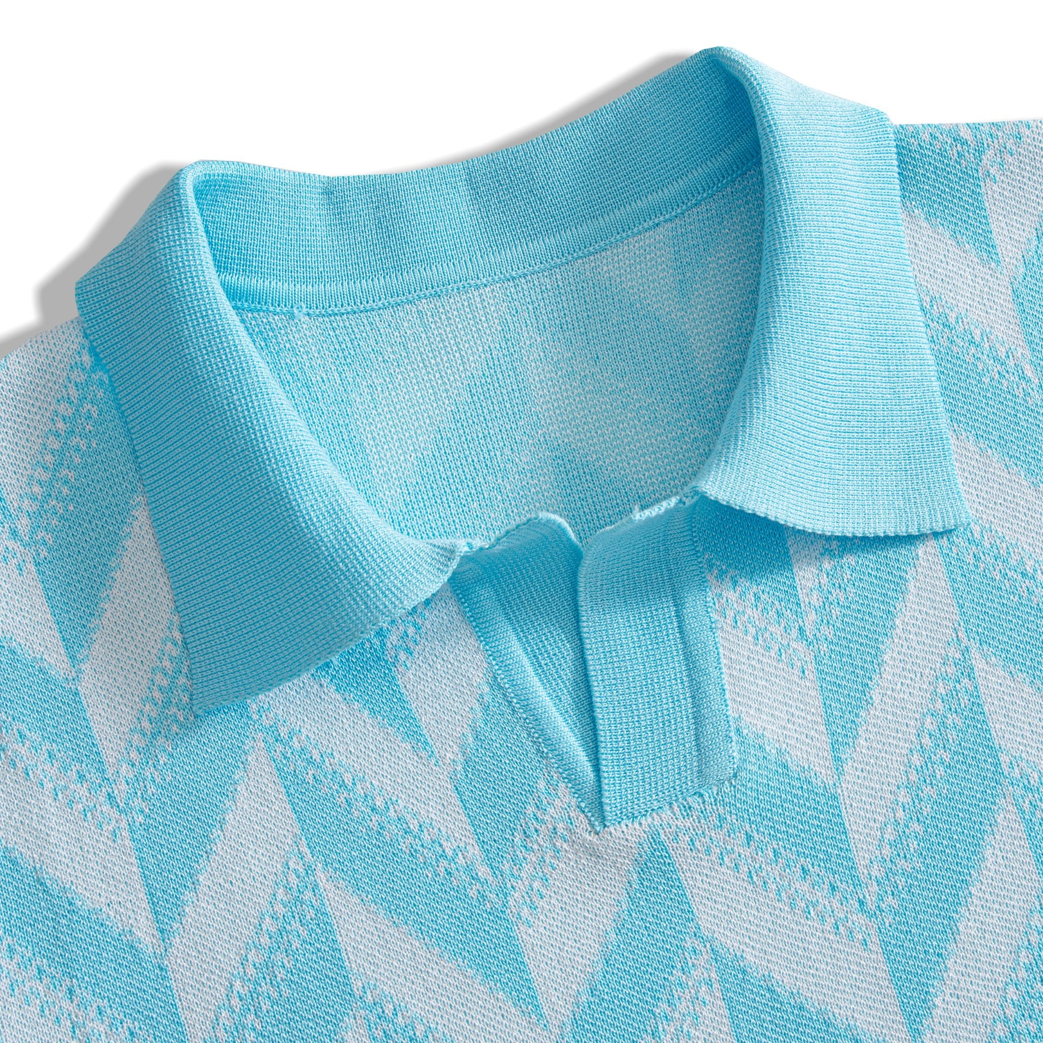 OROMEN men's knitted polo shirt sky blue – side view
