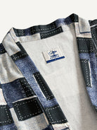 OROMEN patchwork kimono cardigan collar band close-up
