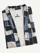 OROMEN patchwork kimono cardigan folded, showing pattern and texture