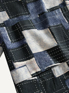 OROMEN patchwork kimono cardigan front patch pocket close-up