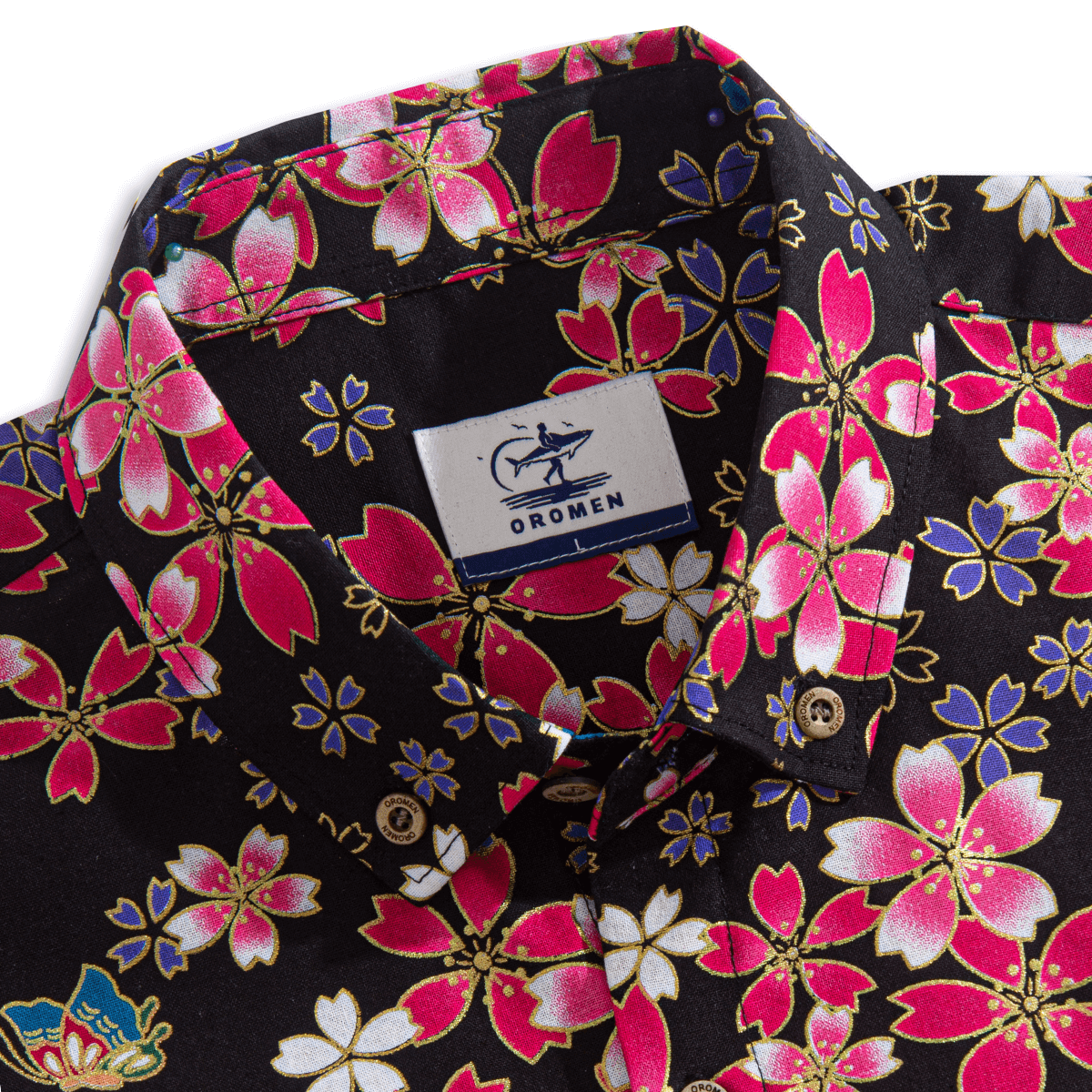OROMEN sakura shirt front view - 100% cotton button-down collar design