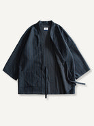 OROMEN tie-front haori cardigan with one side open, front view
