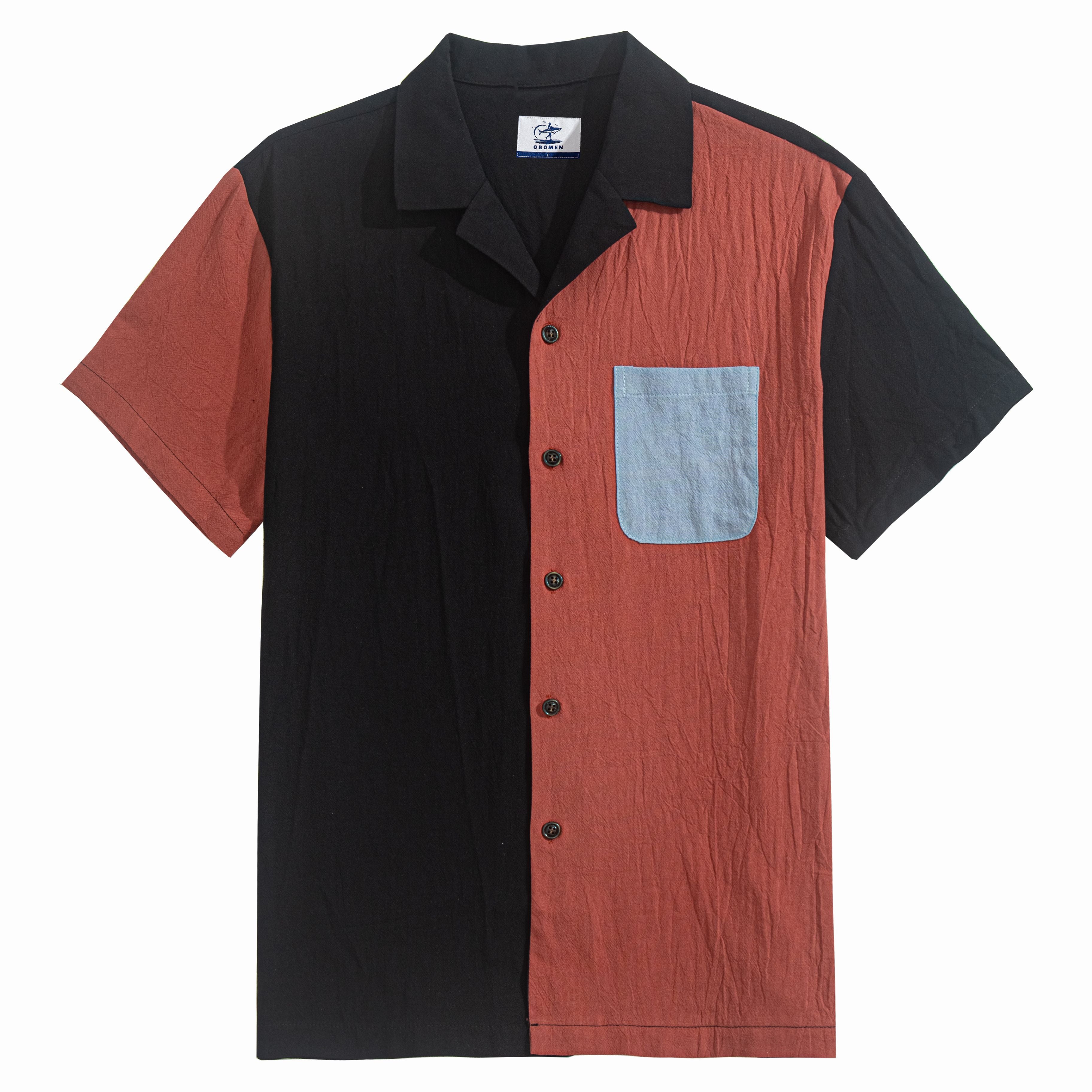 OROMEN Colorblock Cotton Shirt – Front Flat Lay