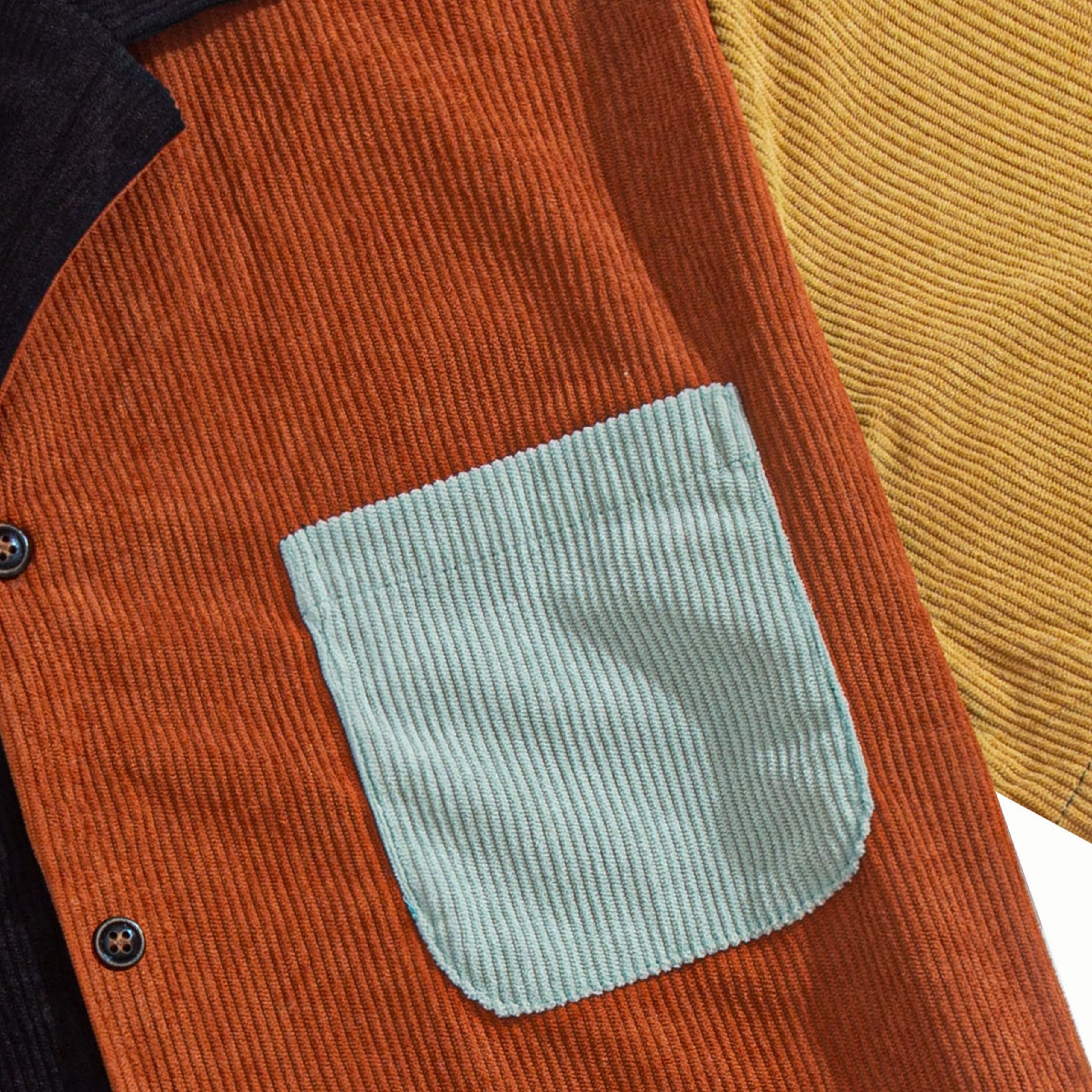 OROMEN Contrast Corduroy Shirt Chest Pocket Detail – Patchwork