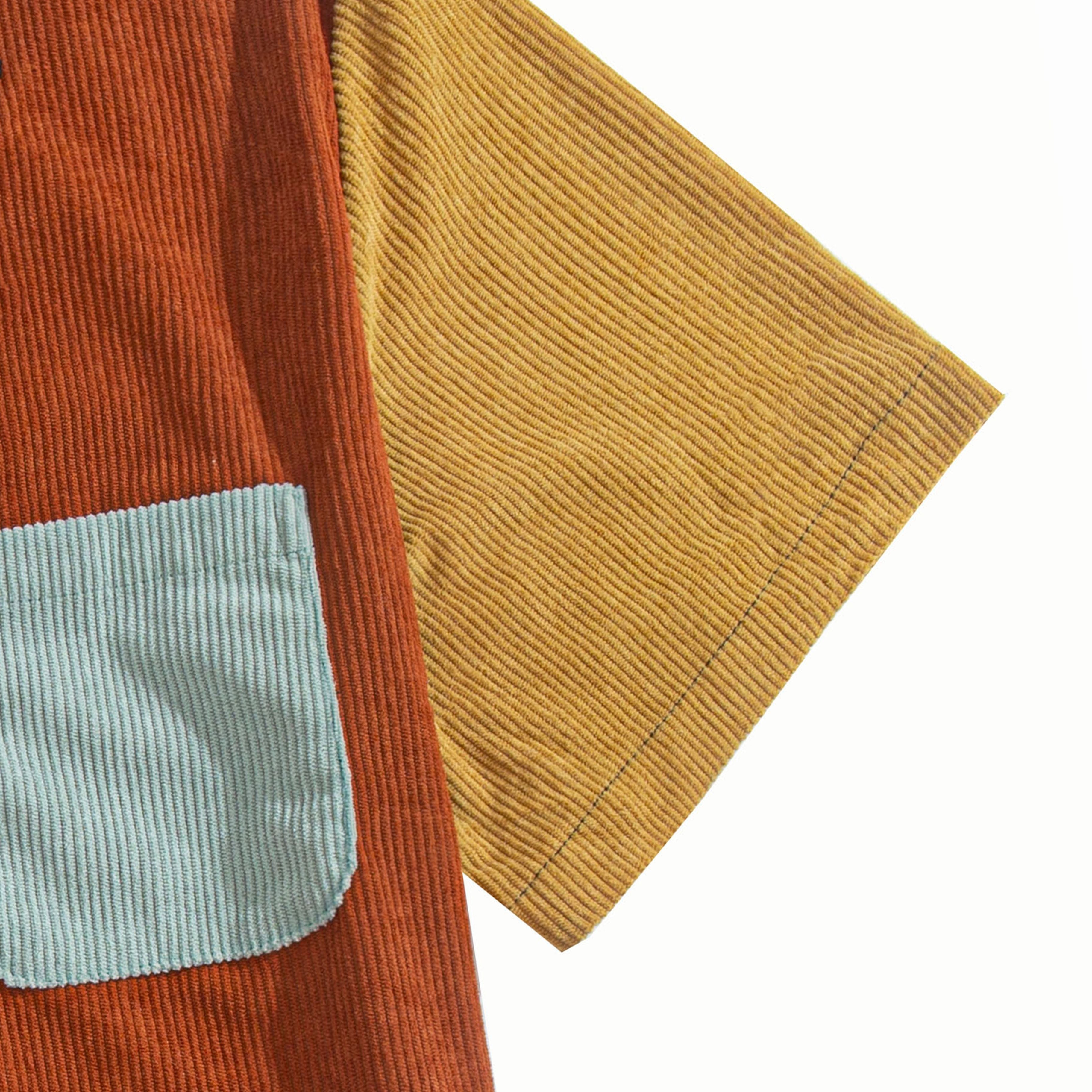 OROMEN Contrast Corduroy Shirt Sleeve & Cuff Detail