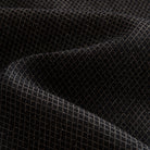 OROMEN Haori Cardigan Fabric Macro Shot — Diamond Grid Interlocking Weave on Dark Brown Cotton Linen Blend, Tactile Texture Detail