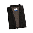  OROMEN Haori Cardigan Neatly Folded — Diamond Grid Woven Texture Visible, Dark Brown Cotton Linen Kimono Jacket