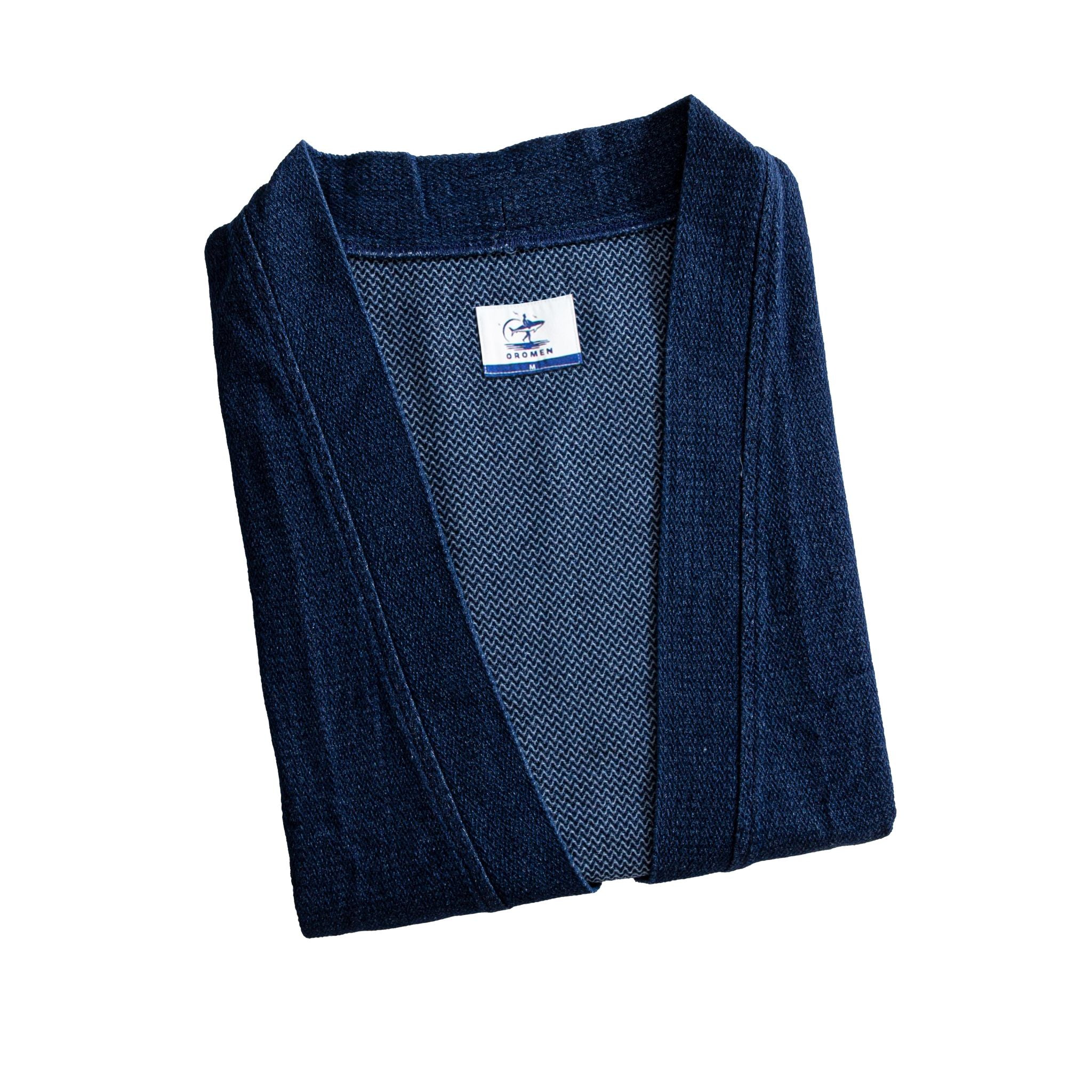 OROMEN‑Indigo‑Denim‑Haori‑Jacket‑–‑Front‑View‑Cotton‑Linen‑Blend