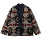 OROMEN KIMONO017 Vintage Two-Way Kimono Coat, front view, grey Navajo pattern cotton flannel, sizes M–2XL