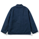 OROMEN KIMONO018 Reversible Jacquard Brushed Kimono Coat, back flat lay, full-length haori silhouette, navy jacquard, sizes M–2XL