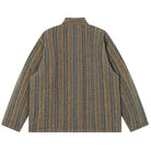 OROMEN KIMONO020 Double-Sided Striped Kimono Coat, side A back view, full-length haori silhouette, yellow stripe, sizes M–2XL