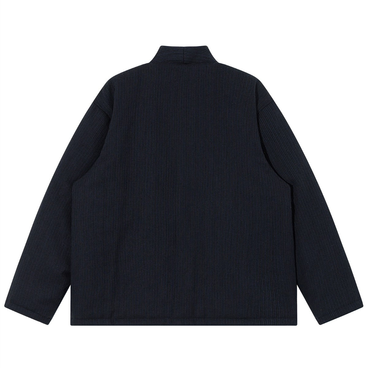 OROMEN KIMONO020 Double-Sided Striped Kimono Coat, side B back view, contrast reverse pattern, full-length haori silhouette