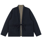 OROMEN KIMONO020 Double-Sided Striped Kimono Coat, side B front flat lay, contrast reverse stripe pattern, reversible design