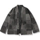 OROMEN KIMONO021 Patchwork Houndstooth Kimono Jacket, front flat lay, grey houndstooth patchwork panels, open-front haori silhouette