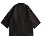 OROMEN Men's Diamond Woven Haori Cardigan in Dark Brown — Cotton Linen Open-Front Kimono Jacket, Back Flat Lay on White Background