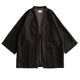 OROMEN Men's Diamond Woven Haori Cardigan in Dark Brown — Cotton Linen Open-Front Kimono Jacket, Front Flat Lay on White Background