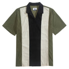 OROMEN Military Green Corduroy Patchwork Shirt – Front Flat Lay