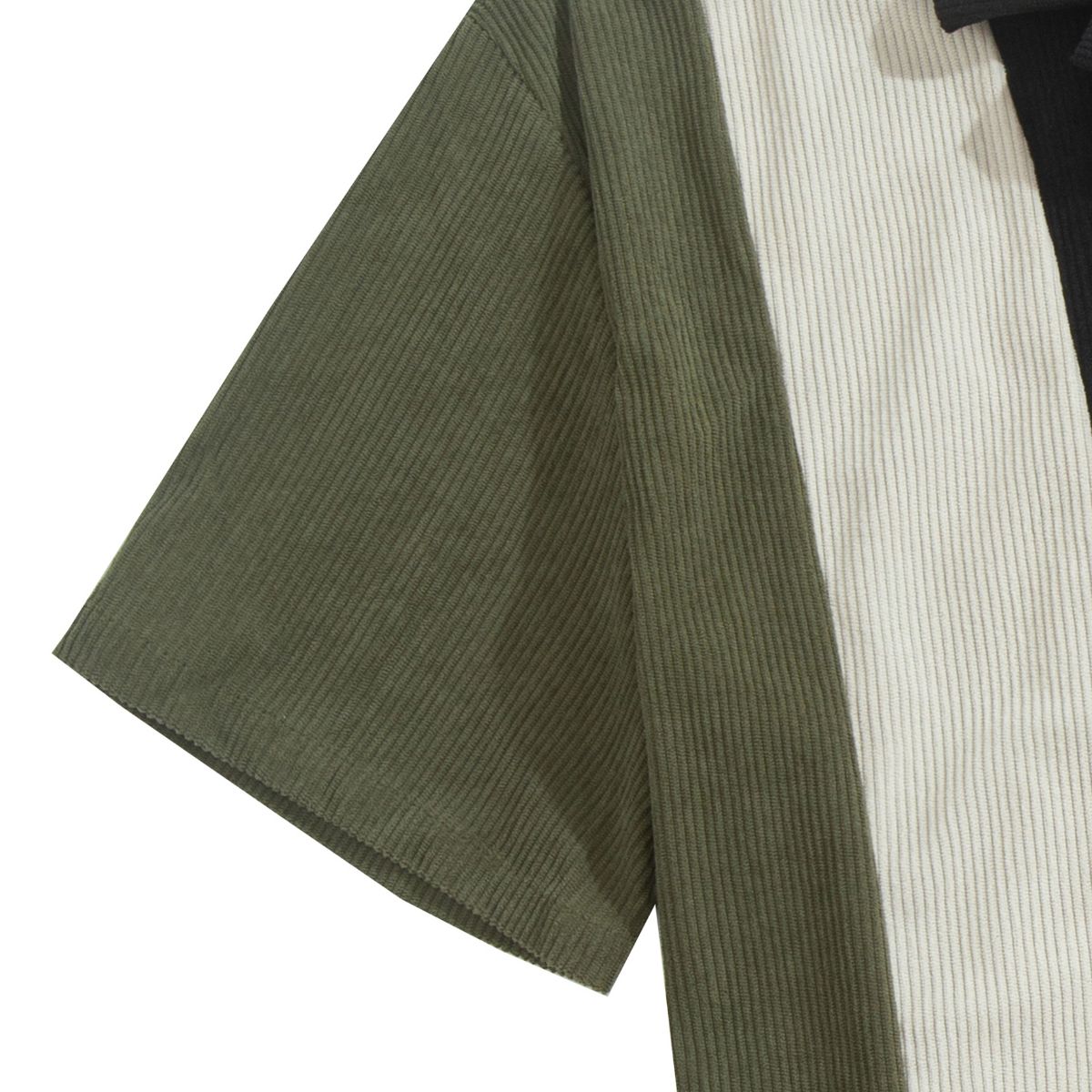 OROMEN Military Green Corduroy Shirt Sleeve Cuff & Patchwork Detail