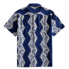 OROMEN-Paisley-Bandana-Hawaiian-shirt-back-flat-lay-showing-full-allover-zigzag-diamond-frame-paisley-print-in-navy-blue-and-off-white