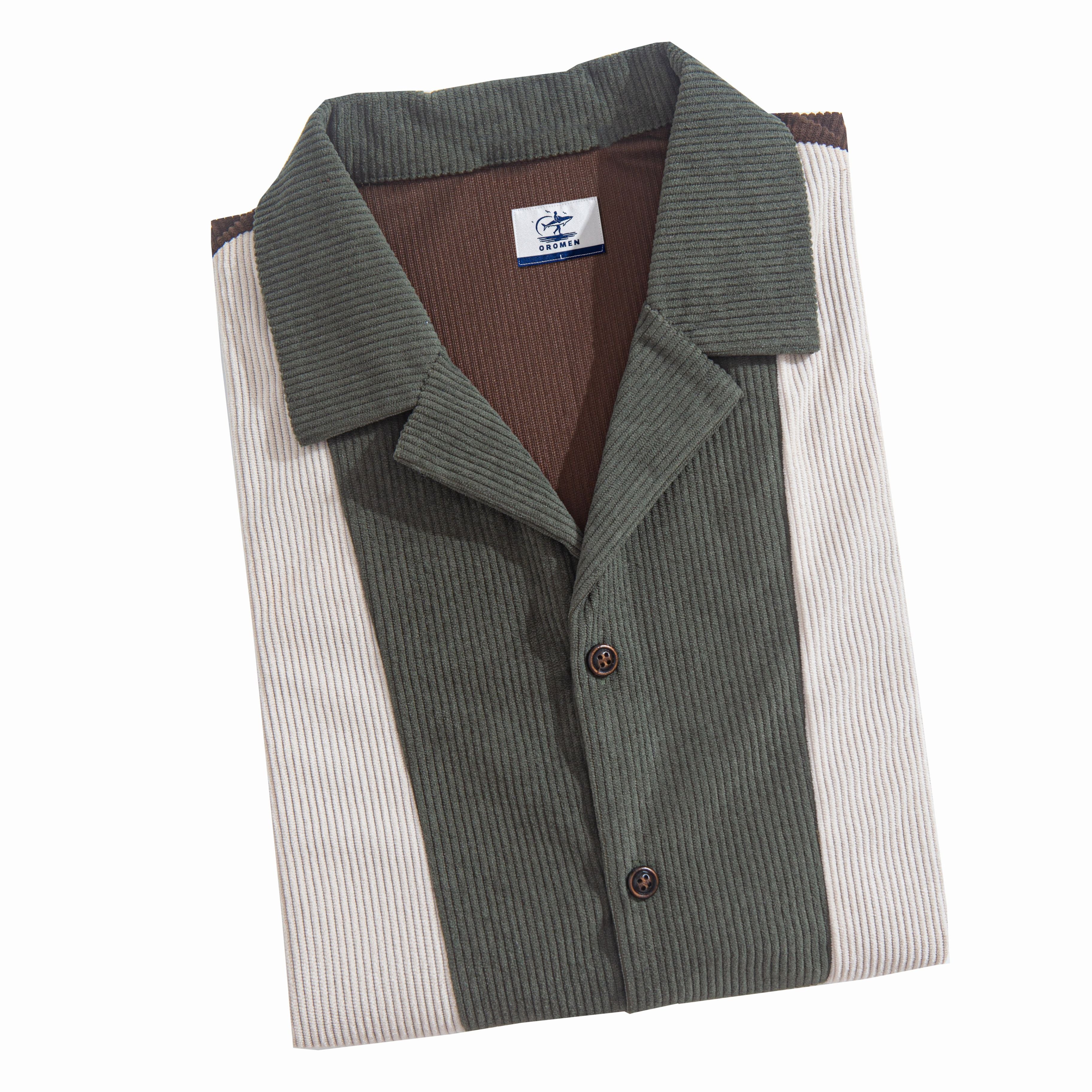OROMEN Retro Contrast Corduroy Shirt Folded Display