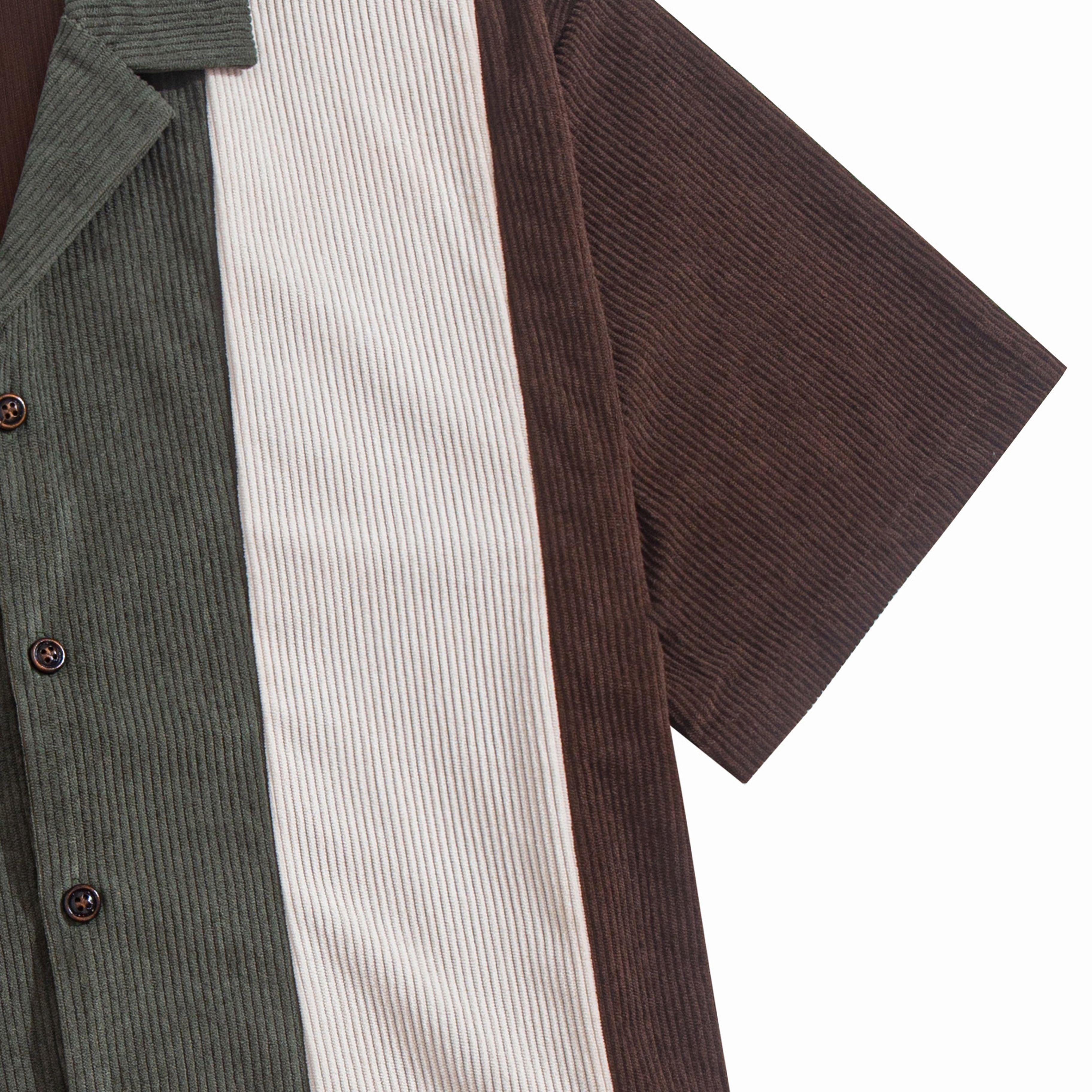 OROMEN Retro Corduroy Shirt Sleeve & Cuff Detail – Patchwork