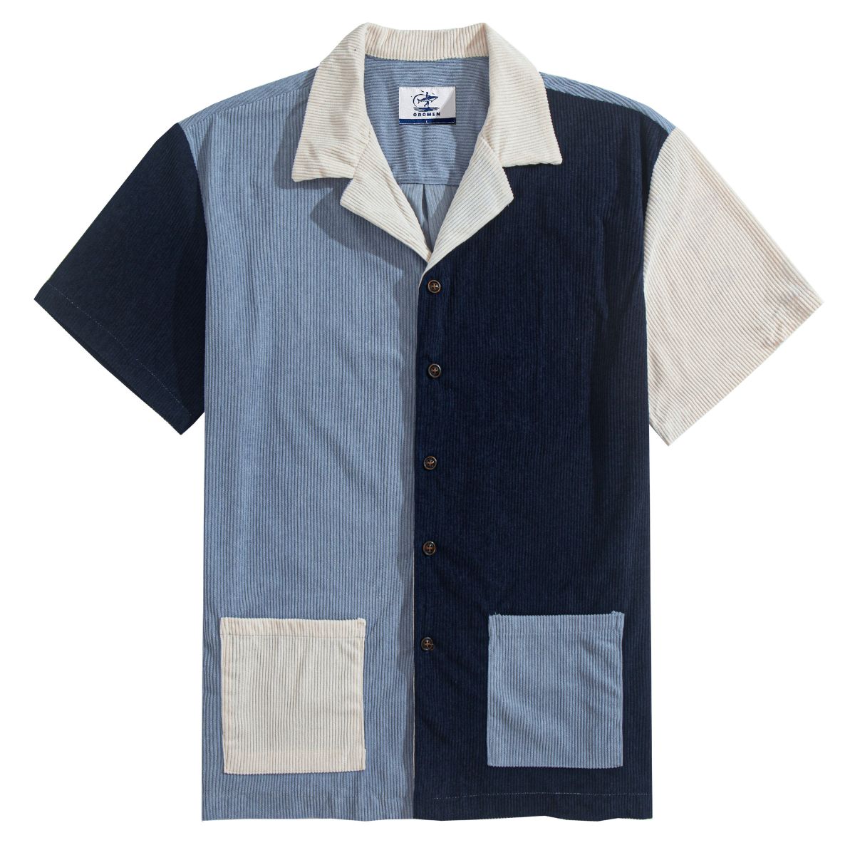 OROMEN Sky Blue Corduroy Shirt – Front Flat Lay