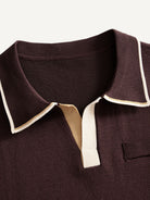 Open placket and contrast tipped polo collar detail on OROMEN Casa Mocha Knit Polo