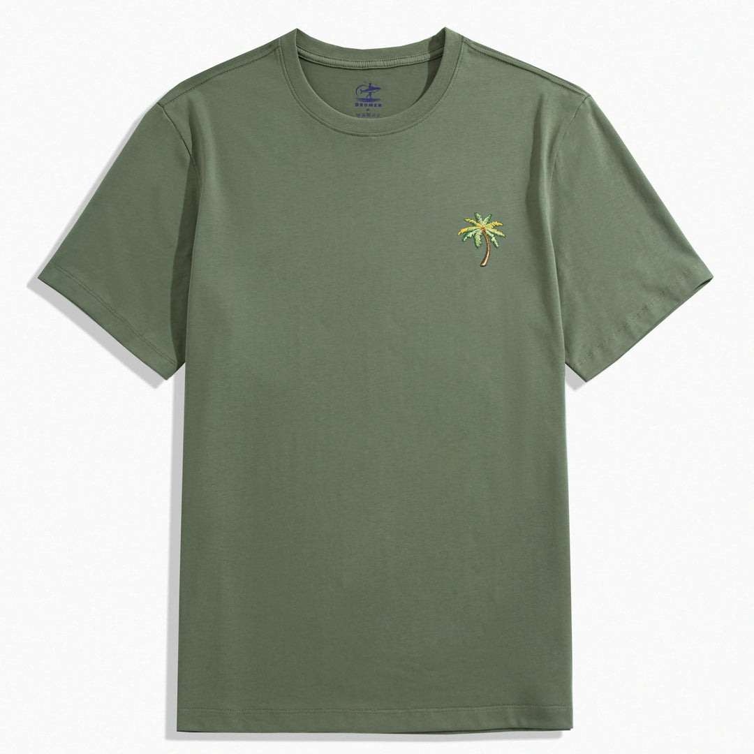 Palm Tree Cotton T-shirt Green Color