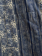 Pattern-matched chest pocket detail of OROMEN Indigo Batik Shirt