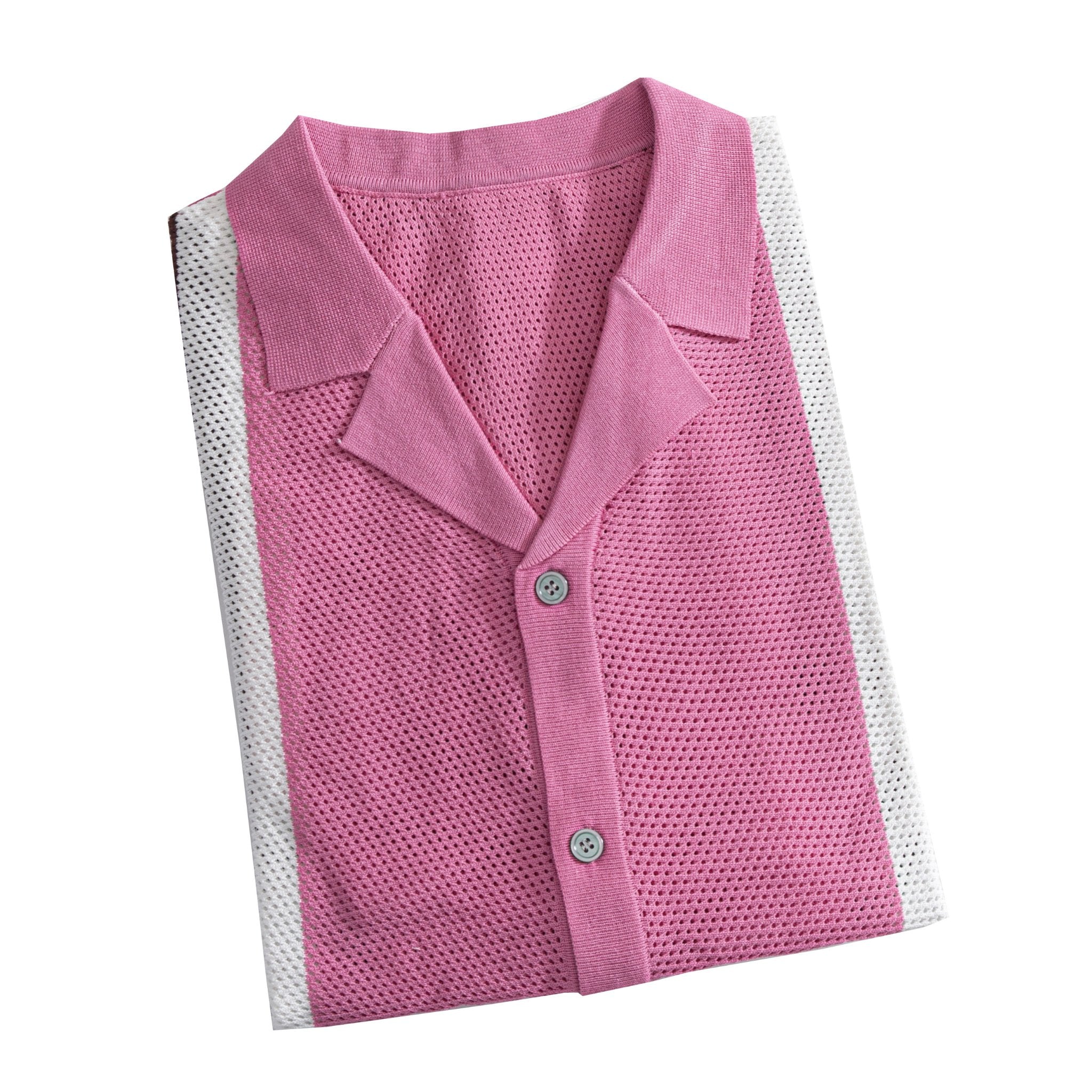Pink Ribbed Collar and Cuffs Detail – OROMEN Knit Polo