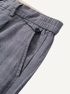 Pocket detail of OROMEN Pleated Relaxed Fit Linen Trousers showing buttoned coin pocket