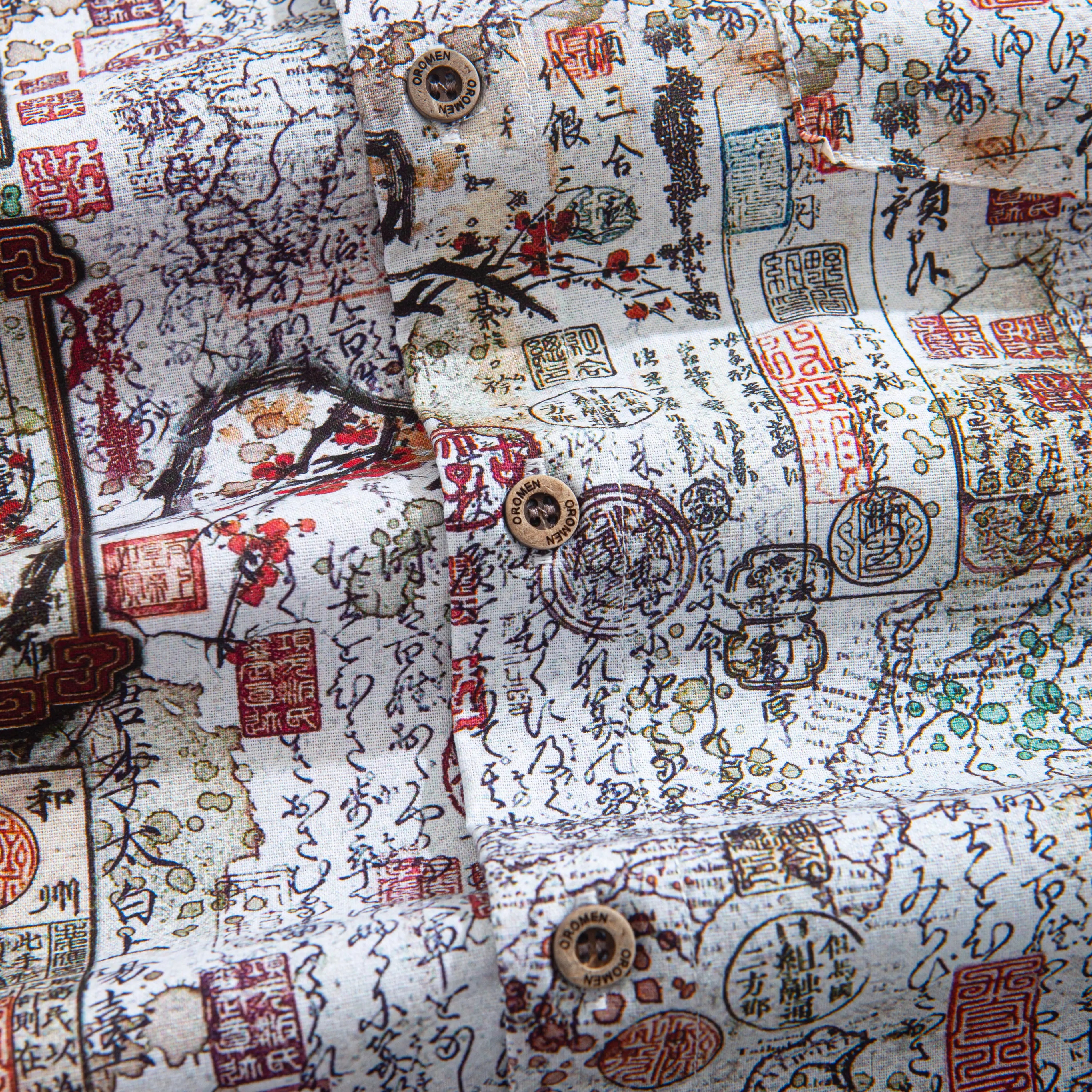 Poetic Plum Blossoms Aloha Shirt front view - 100% cotton fabric