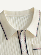 Polo collar and three-button placket detail on OROMEN Cream Court Knit Polo