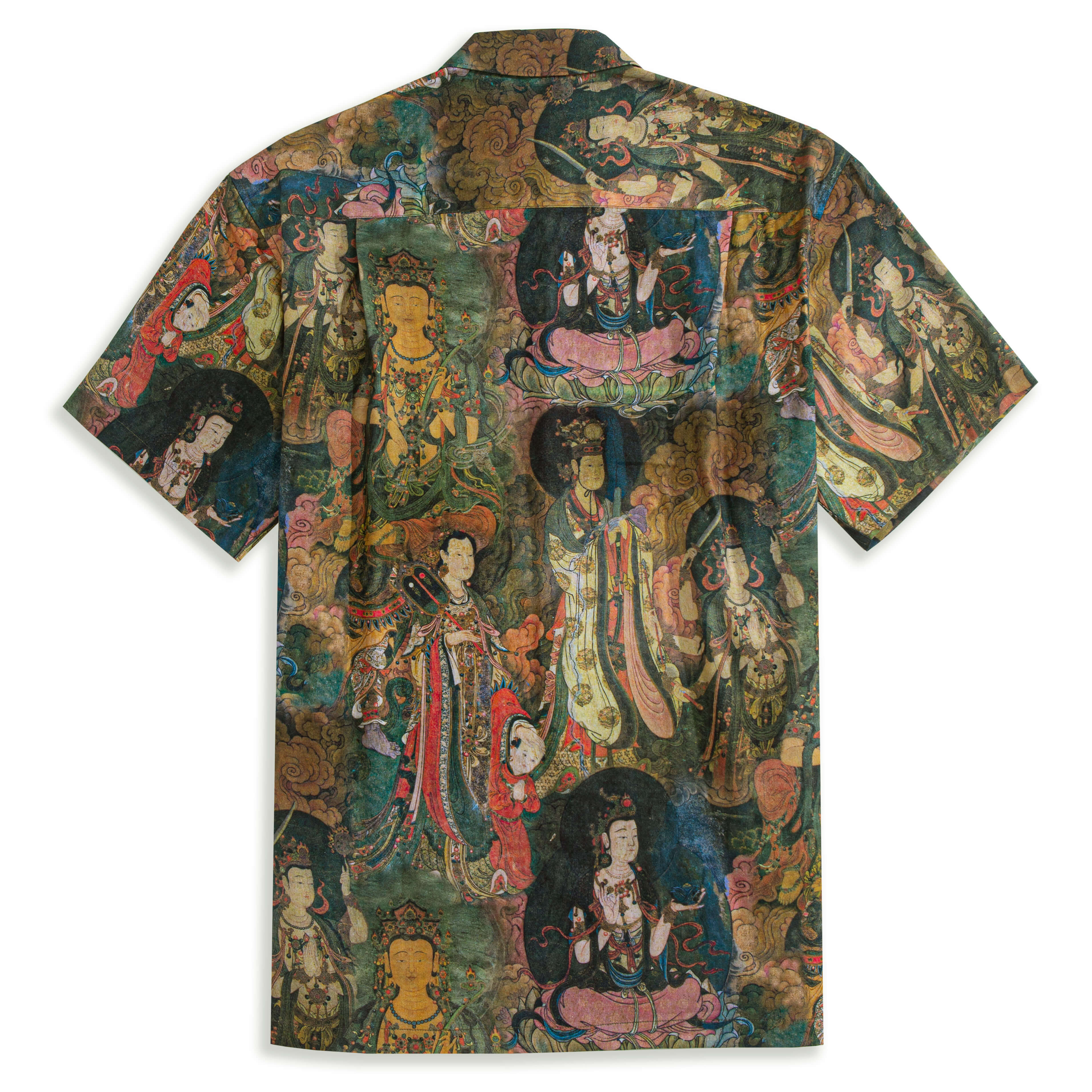Premium cotton fabric with Dunhuang Buddhist mural print craftsmanship detail