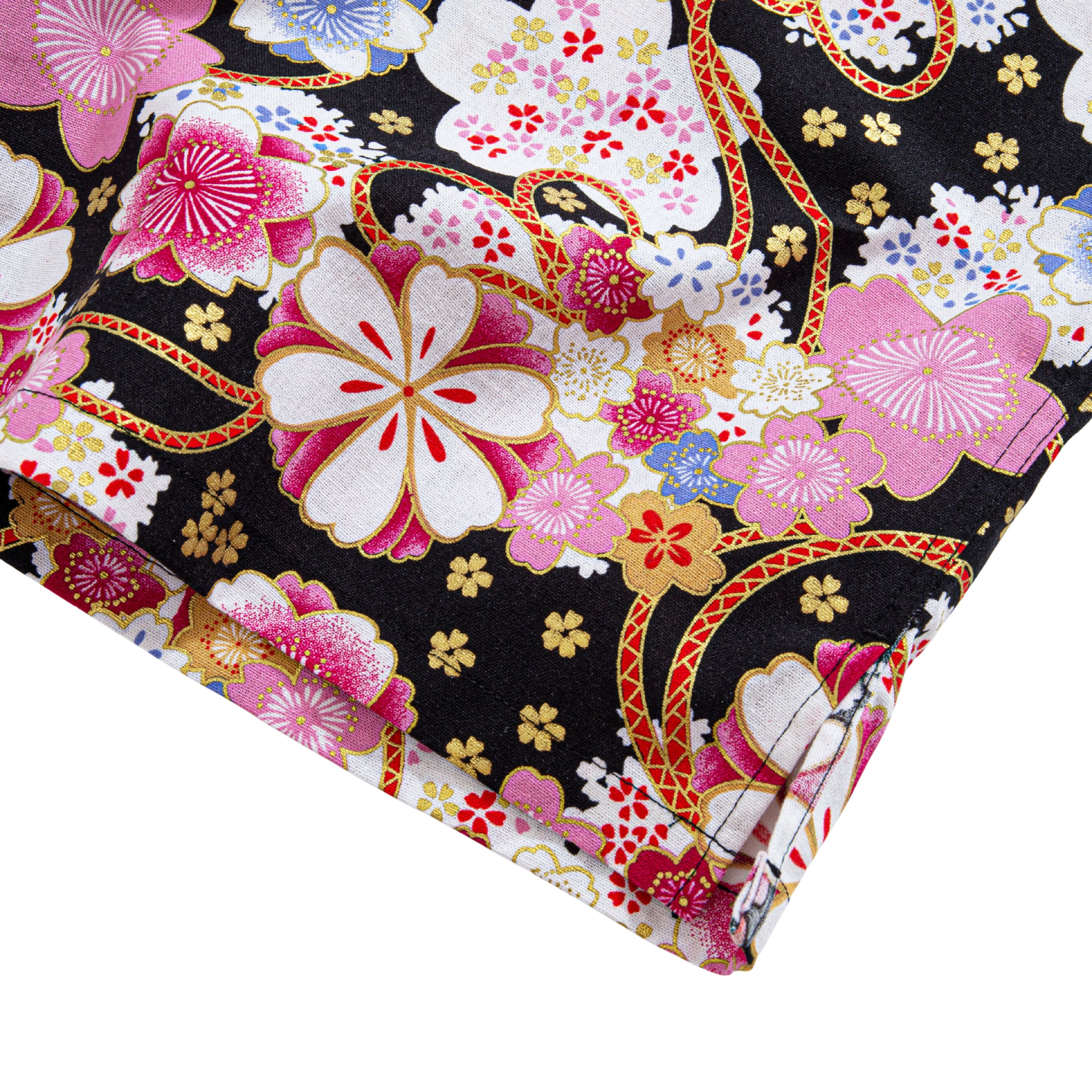 Premium cotton shirt with Japanese cherry blossom and temari art