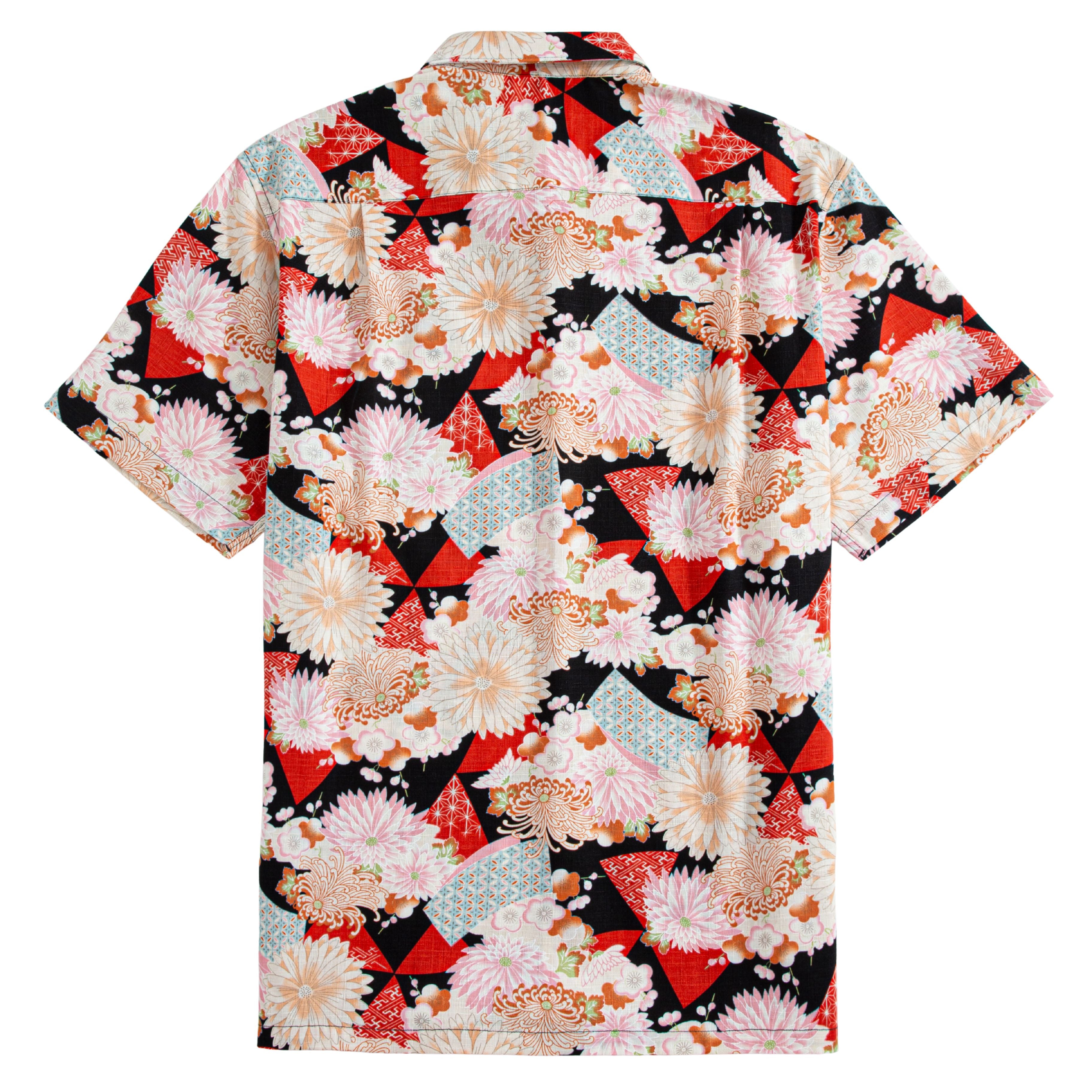 OROMEN Men's 100% Cotton Button-Down Short Sleeve Japanese Ukiyo-e