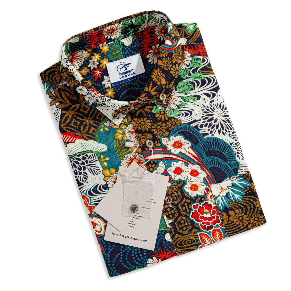 Premium cotton shirt with ukiyoe garden floral motif