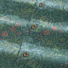 Premium linen fabric with intricate botanical floral print close-up