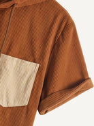 Rolled short sleeve cuff detail on OROMEN Canyon Corduroy Hooded Shirt